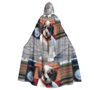 YYHWHJDE Cute White Puppy Pattern Halloween Adult Hooded Cape Cloak - Super Large Hooded Cloak No Zipper