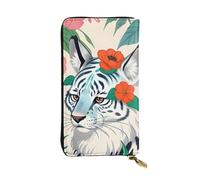 YYHWHJDE Cute white tiger Prints Leather long clutch wallet Designed for fashion girls and women stylish and personalized 7.48 x 4.13 in, Black, One Size