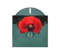 YYHWHJDE Dark Green Greeting Card Beautiful Red Poppy Flower Pattern for Festive Birthday Party Invitation