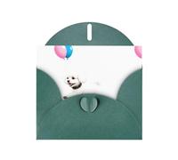 YYHWHJDE Dark Green Greeting Card Bichon Chasing Balloons Picture for Festive Birthday Party Invitation