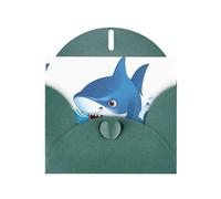 YYHWHJDE Dark Green Greeting Card Blue shark in the waves Pattern for Christmas, Children's Birthday, Valentine's Day, and Party Invitation