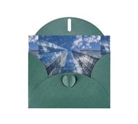 YYHWHJDE Dark Green Greeting Card Blue Sky On The Glass Curtain Pattern Perfect for Valentine's Day, Wedding Anniversary & Party Invitations