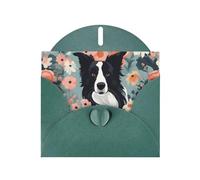 YYHWHJDE Dark Green Greeting Card Border Collie Florals Pattern for Festive Birthday Party Invitation