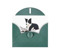 YYHWHJDE Dark Green Greeting Card Border Collie reading newspaper Pattern for Christmas, Children's Birthday, Valentine's Day, and Party Invitation