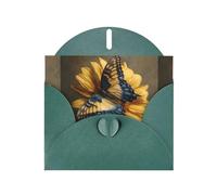 YYHWHJDE Dark Green Greeting Card Butterfly On A Sunflower Pattern Perfect for Valentine's Day, Wedding Anniversary & Party Invitations
