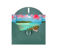 YYHWHJDE Dark Green Greeting Card Caribbean Scenery Pattern Perfect for Valentine's Day, Wedding Anniversary & Party Invitations