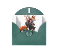 YYHWHJDE Dark Green Greeting Card Climbing Fox Pattern for Festive Birthday Party Invitation