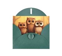 YYHWHJDE Dark Green Greeting Card Cute Brown Cartoon Owls Pattern for Festive Birthday Party Invitation