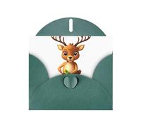 YYHWHJDE Dark Green Greeting Card Deer holding an apple Pattern for Christmas, Children's Birthday, Valentine's Day, and Party Invitation