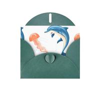 YYHWHJDE Dark Green Greeting Card Dolphin and jellyfish encounter Pattern for Festive Birthday Party Invitation