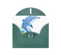 YYHWHJDE Dark Green Greeting Card Dolphin sitting on flowers Pattern for Christmas, Children's Birthday, Valentine's Day, and Party Invitation