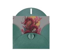 YYHWHJDE Dark Green Greeting Card Dragons and Cherry Blossoms Pattern for Christmas, Children's Birthday, Valentine's Day, and Party Invitation