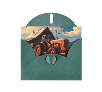 YYHWHJDE Dark Green Greeting Card Farm Red Tractor Prints for Christmas, Children's Birthday, Valentine's Day, and Party Invitation