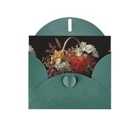 YYHWHJDE Dark Green Greeting Card Flowers In Bamboo Basket Pattern Perfect for Valentine's Day, Wedding Anniversary & Party Invitations