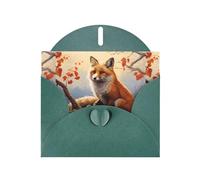 YYHWHJDE Dark Green Greeting Card Fox on a branch Pattern for Christmas, Children's Birthday, Valentine's Day, and Party Invitation