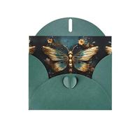 YYHWHJDE Dark Green Greeting Card Gold color delicate Dragonfly flower Pattern for Christmas, Children's Birthday, Valentine's Day, and Party Invitation