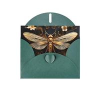 YYHWHJDE Dark Green Greeting Card Gold Exquisite Dragonfly Prints for Christmas, Children's Birthday, Valentine's Day, and Party Invitation