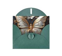 YYHWHJDE Dark Green Greeting Card Gold White Butterflies Prints for Christmas, Children's Birthday, Valentine's Day, and Party Invitation