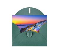 YYHWHJDE Dark Green Greeting Card Greece Island Sunset Landscape Pattern Perfect for Valentine's Day, Wedding Anniversary & Party Invitations