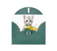 YYHWHJDE Dark Green Greeting Card Kitten holding daisies Pattern for Festive Birthday Party Invitation