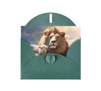 YYHWHJDE Dark Green Greeting Card Lamb with A Lion On The Clouds Pattern for Christmas, Children's Birthday, Valentine's Day, and Party Invitation