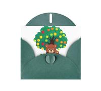 YYHWHJDE Dark Green Greeting Card Little brown bear under the fruit tree Pattern for Christmas, Children's Birthday, Valentine's Day, and Party Invitation