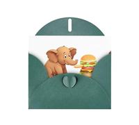 YYHWHJDE Dark Green Greeting Card Little brown elephant eating a burger Pattern for Christmas, Children's Birthday, Valentine's Day, and Party Invitation