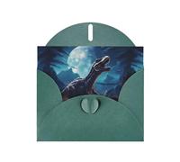 YYHWHJDE Dark Green Greeting Card Little dinosaur next to the moon Pattern for Christmas, Children's Birthday, Valentine's Day, and Party Invitation