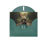 YYHWHJDE Dark Green Greeting Card Little gray rabbit riding a bicycle Pattern for Festive Birthday Party Invitation