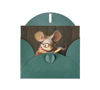 YYHWHJDE Dark Green Greeting Card Little mouse reading a book Pattern for Christmas, Children's Birthday, Valentine's Day, and Party Invitation
