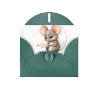 YYHWHJDE Dark Green Greeting Card Little mouse reading on the toilet Pattern for Christmas, Children's Birthday, Valentine's Day, and Party Invitation