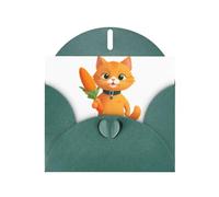 YYHWHJDE Dark Green Greeting Card Little orange cat holding carrot Pattern for Christmas, Children's Birthday, Valentine's Day, and Party Invitation