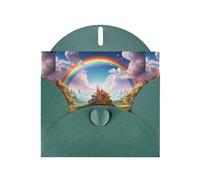 YYHWHJDE Dark Green Greeting Card Little World Under The Rainbow Pattern Perfect for Valentine's Day, Wedding Anniversary & Party Invitations