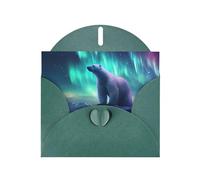 YYHWHJDE Dark Green Greeting Card Northern Lights Polar Bear Prints for Christmas, Children's Birthday, Valentine's Day, and Party Invitation