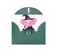YYHWHJDE Dark Green Greeting Card Pink elephant wearing a witch hat Pattern for Christmas, Children's Birthday, Valentine's Day, and Party Invitation
