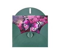 YYHWHJDE Dark Green Greeting Card Pink flower purple butterfly Pattern for Festive Birthday Party Invitation