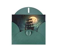 YYHWHJDE Dark Green Greeting Card pirate sailboat full moon Pattern Perfect for Valentine's Day, Wedding Anniversary & Party Invitations