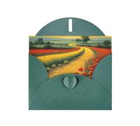 YYHWHJDE Dark Green Greeting Card Poppies Field Yellow Brick Road Pattern for Festive Birthday Party Invitation