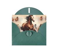 YYHWHJDE Dark Green Greeting Card Prancing Brown Horse Prints for Christmas, Children's Birthday, Valentine's Day, and Party Invitation