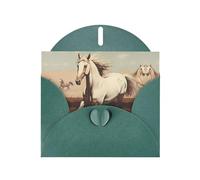 YYHWHJDE Dark Green Greeting Card Prancing White Horse Pattern for Festive Birthday Party Invitation
