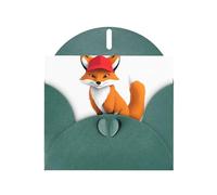 YYHWHJDE Dark Green Greeting Card Red Hat Fox Pattern Perfect for Valentine's Day, Wedding Anniversary & Party Invitations