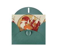 YYHWHJDE Dark Green Greeting Card Red Sun Nine-Tailed Fox Pattern Perfect for Valentine's Day, Wedding Anniversary & Party Invitations