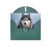 YYHWHJDE Dark Green Greeting Card Siberian Husky Pattern for Festive Birthday Party Invitation