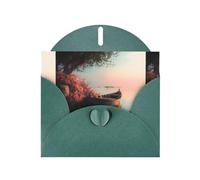 YYHWHJDE Dark Green Greeting Card Small Boat On The Lake Shore Pattern Perfect for Valentine's Day, Wedding Anniversary & Party Invitations