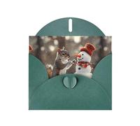 YYHWHJDE Dark Green Greeting Card Snowman Squirrel Pattern Perfect for Valentine's Day, Wedding Anniversary & Party Invitations