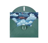YYHWHJDE Dark Green Greeting Card steam train clouds Pattern Perfect for Valentine's Day, Wedding Anniversary & Party Invitations