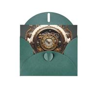 YYHWHJDE Dark Green Greeting Card Steampunk Clock Pattern for Festive Birthday Party Invitation
