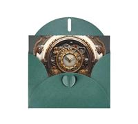 YYHWHJDE Dark Green Greeting Card Steampunk Clock Prints for Christmas, Children's Birthday, Valentine's Day, and Party Invitation