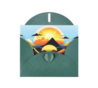 YYHWHJDE Dark Green Greeting Card Sunrise Mountain Pattern for Festive Birthday Party Invitation