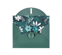 YYHWHJDE Dark Green Greeting Card Teal Grey and White Floral Prints for Christmas, Children's Birthday, Valentine's Day, and Party Invitation